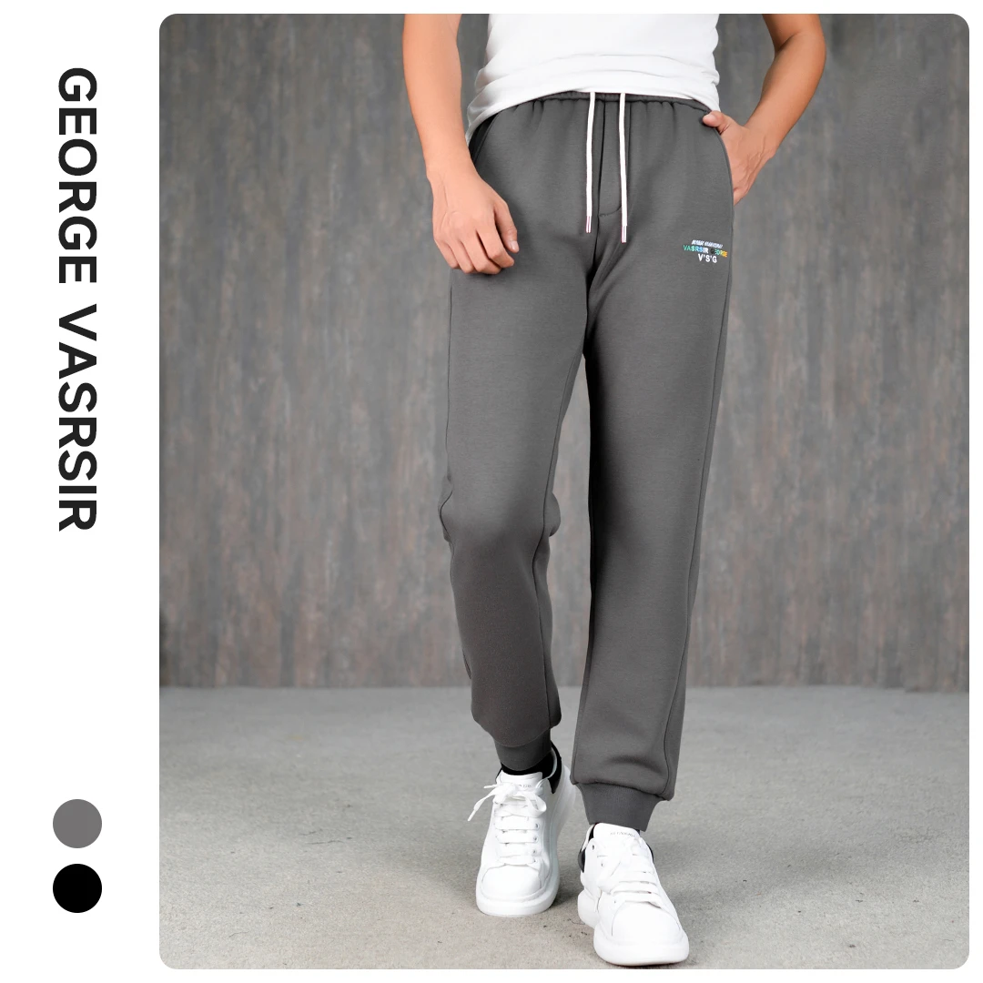 【076】秋冬季时尚刺绣加绒保暖加厚宽松弹力百搭男士休闲裤卫裤