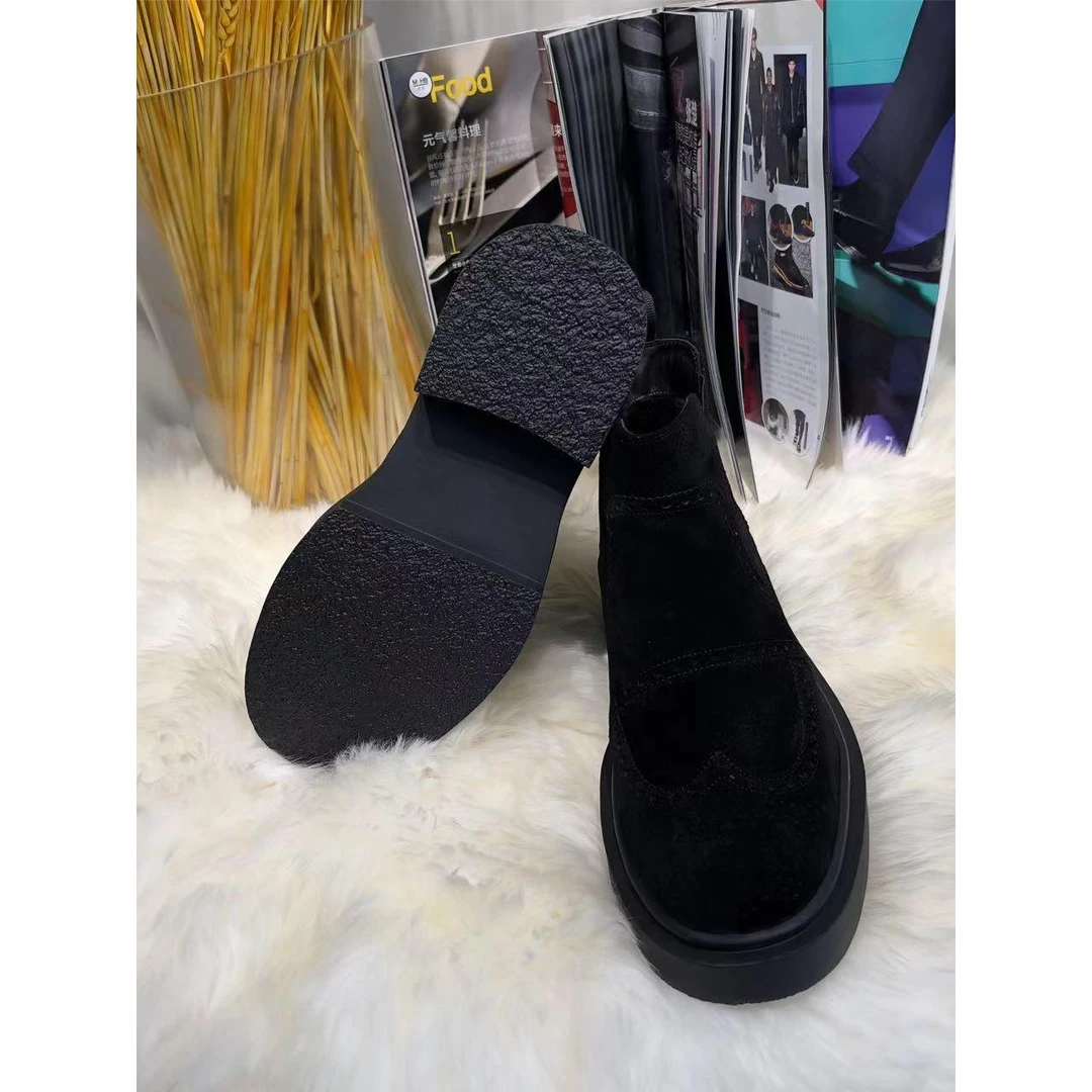 【301】秋冬英伦时尚高帮厚底加绒保暖平底黑色潮流中筒休闲皮鞋