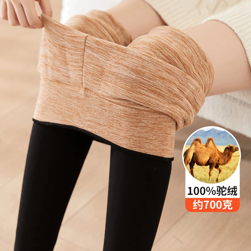 北极绒骆驼绒棉裤女冬季加绒加厚一体打底裤高腰显瘦外穿保暖棉裤