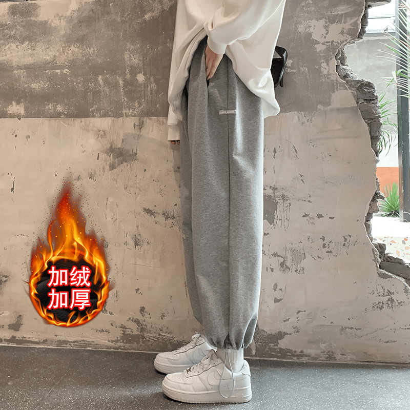 运动裤女宽松百搭显瘦束脚高腰垂感休闲阔腿冬加绒加厚保暖卫裤D