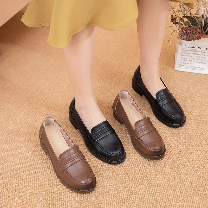 24春季新款头层牛皮尖头乐福时尚复古百搭舒适休闲豆豆女鞋602-1