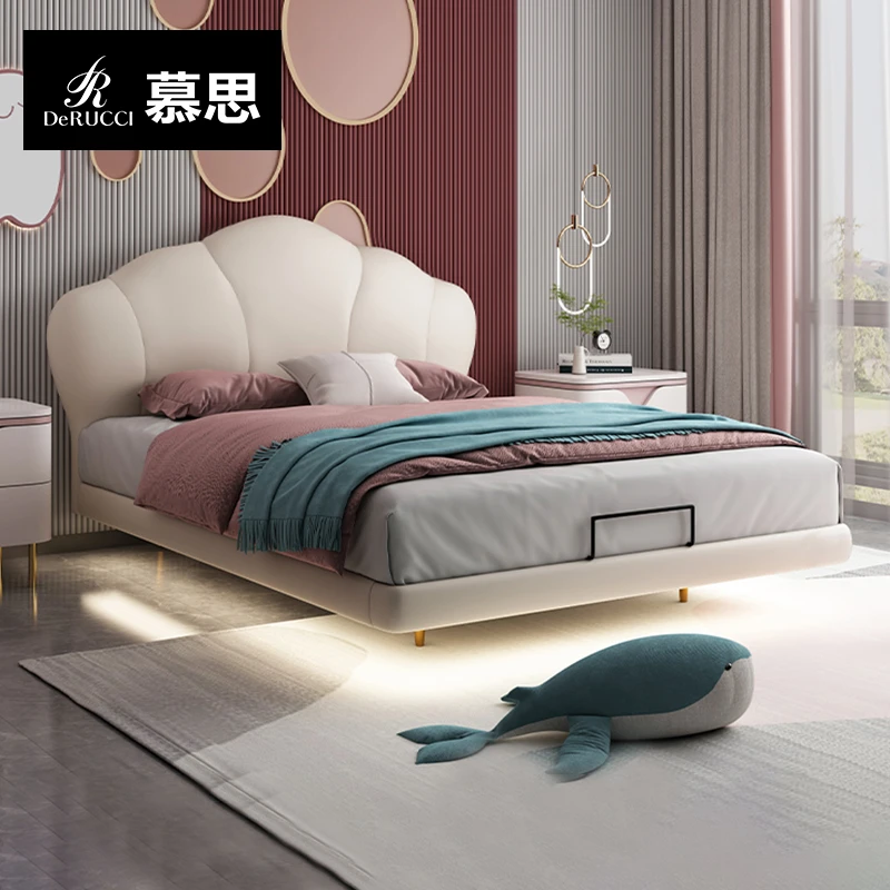 慕思儿童床女孩子公主床卧室贝壳实木床宝宝6-12岁儿童悬浮床026