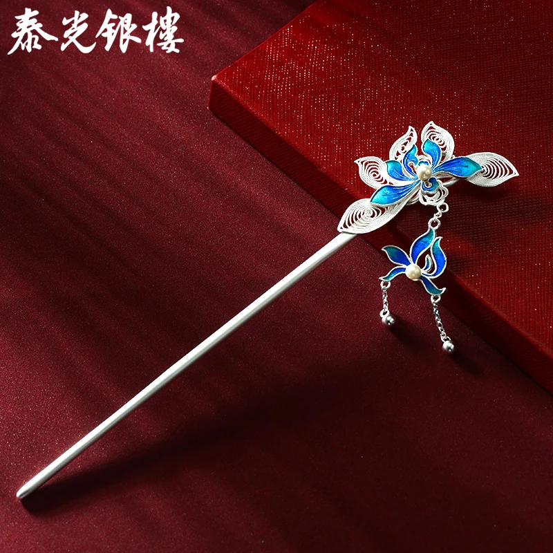 泰光银楼 足银珐琅银制品 阿海设计兰花簪子花丝君子如兰发簪国风