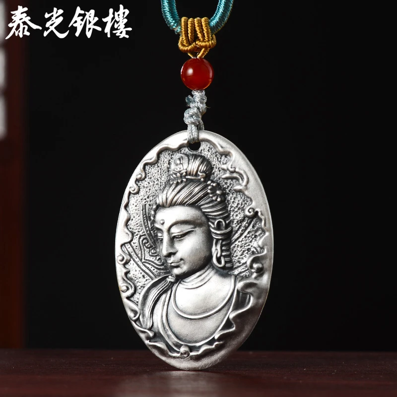 泰光银楼 吊坠足银 阿海设计 普贤菩萨吊坠复古实心佛挂坠 8868