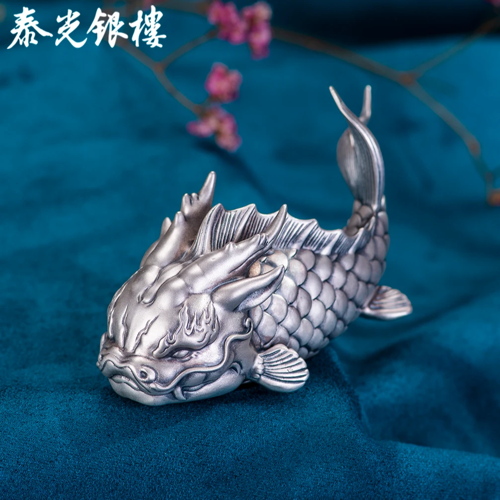 泰光银楼 足银银制品 足银999龙鱼摆件手把玩件茶宠复古做旧下架