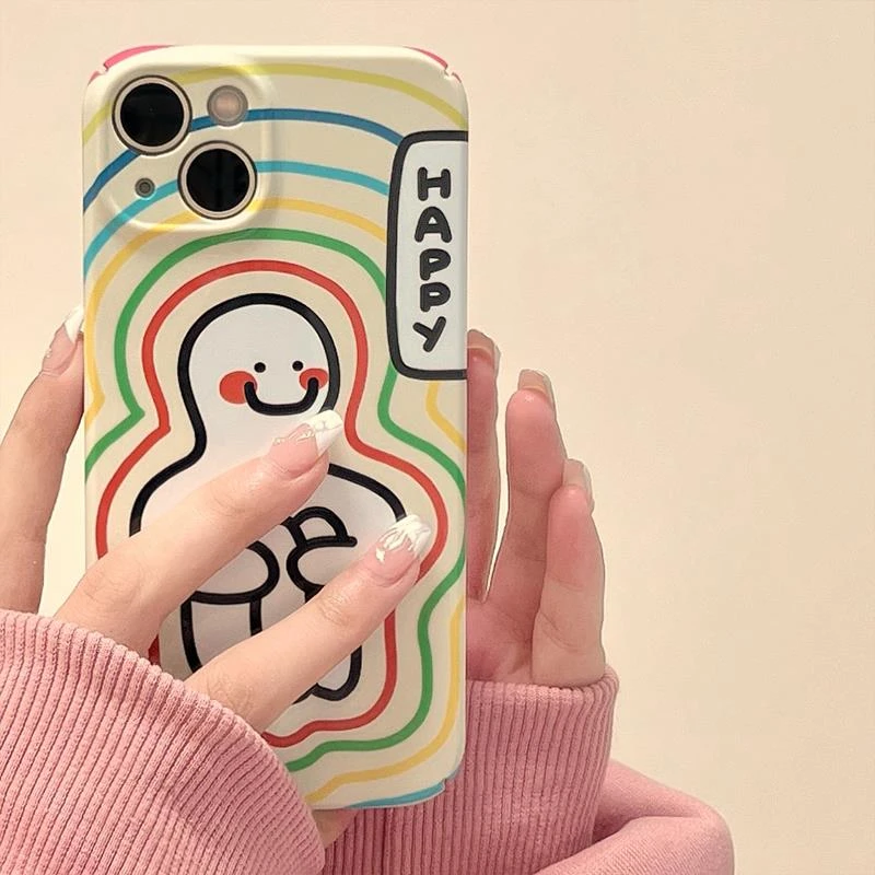 天壳happy撞色卡通小人适用iphone14手机壳苹果1213promax菲林壳1
