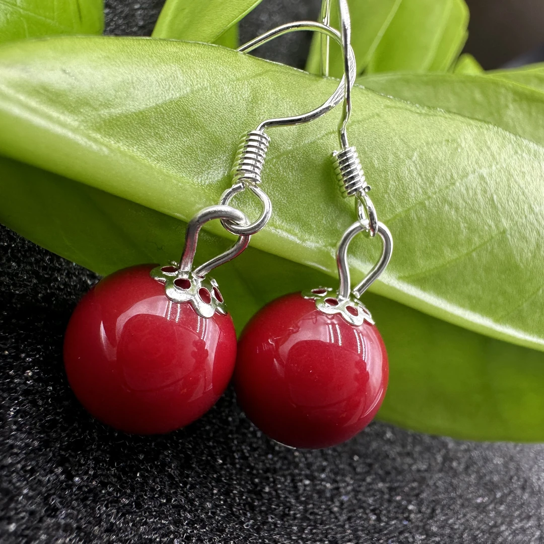 925银镶红色玛瑙耳坠F01