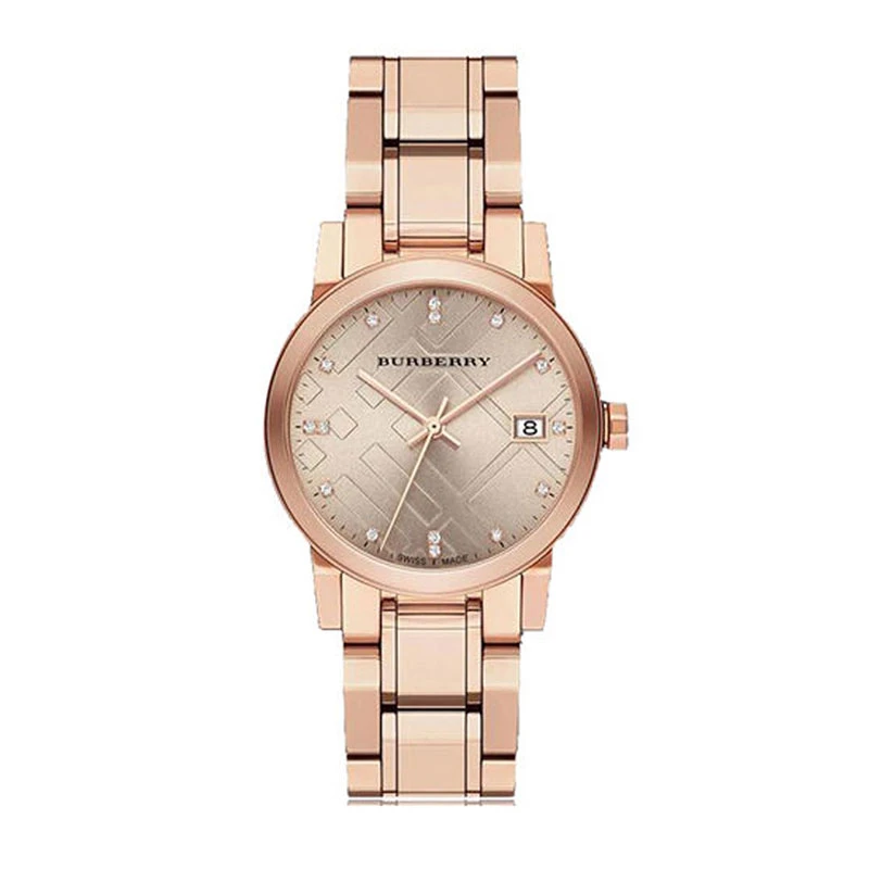 【安靖专属】Burberry博柏利玫瑰金带钻女石英表34MM表盘BU9126