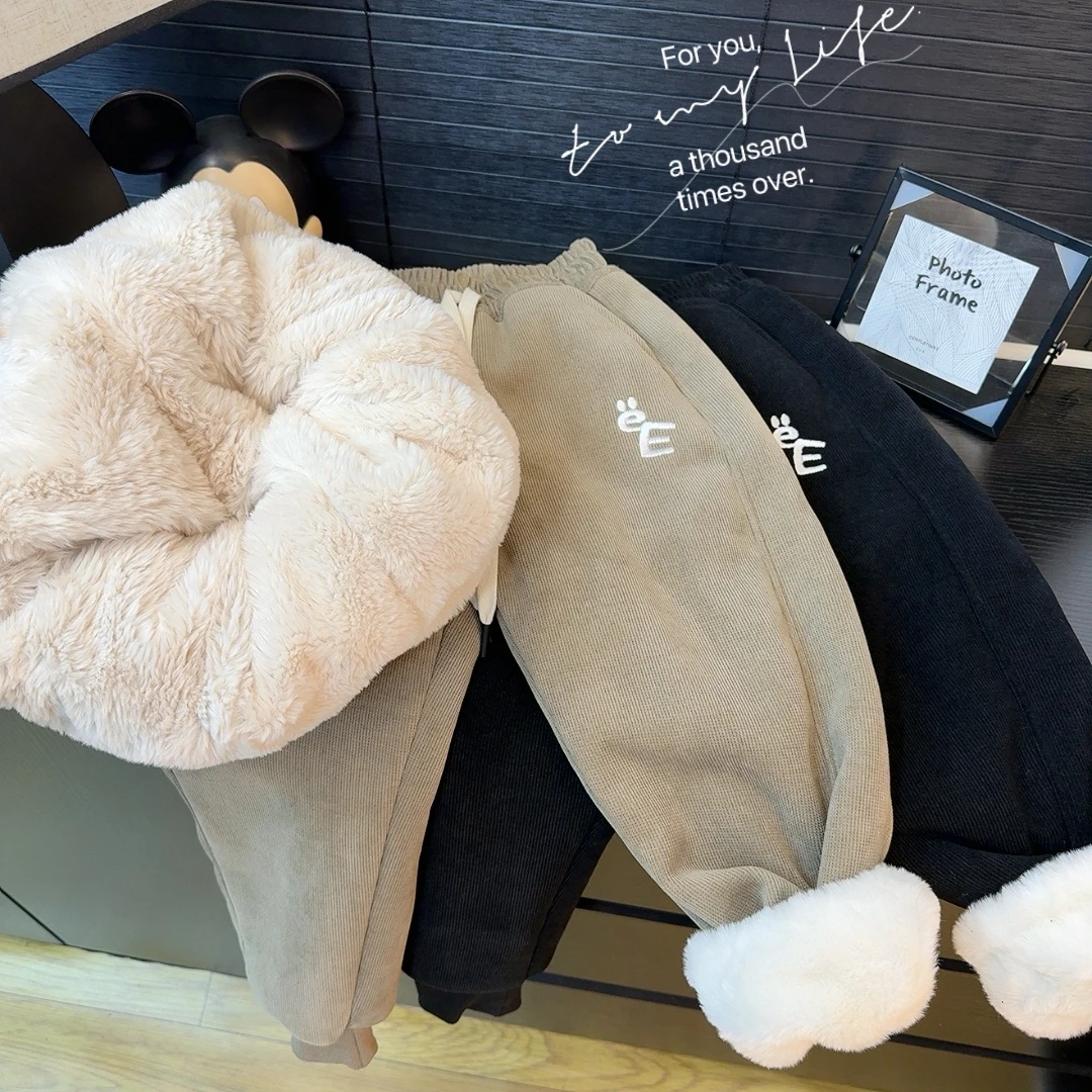 仿兔毛木棉绒潮童加厚一条过冬卫裤