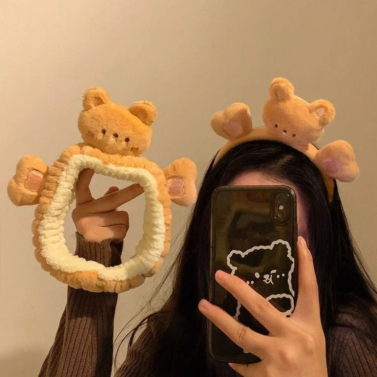 【达人专属】可爱爱心小熊束发带女洗脸发箍防滑卡通毛绒发卡头饰品