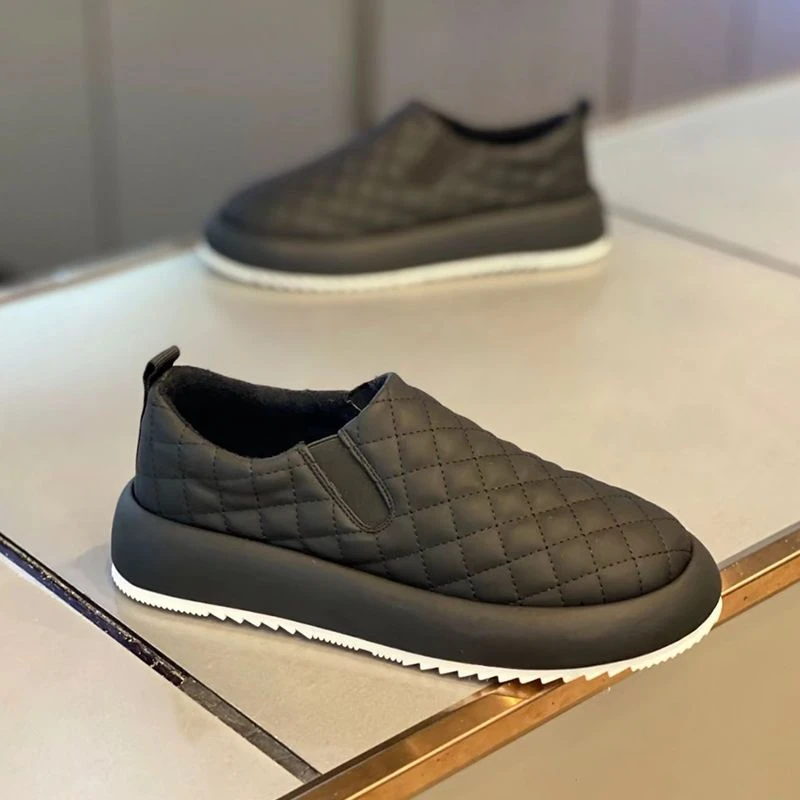 男士一脚蹬秋冬季新款2023防滑厚底耐磨皮面豆豆鞋时尚懒人面包鞋