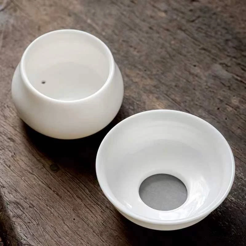 德化羊脂玉瓷纯白过滤网茶漏拖底座单茶隔过滤器茶道配件简约创意