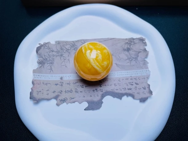 焦皮料蜜蜡圆珠 蜡质醇厚花纹妖 38.7mm32.36克