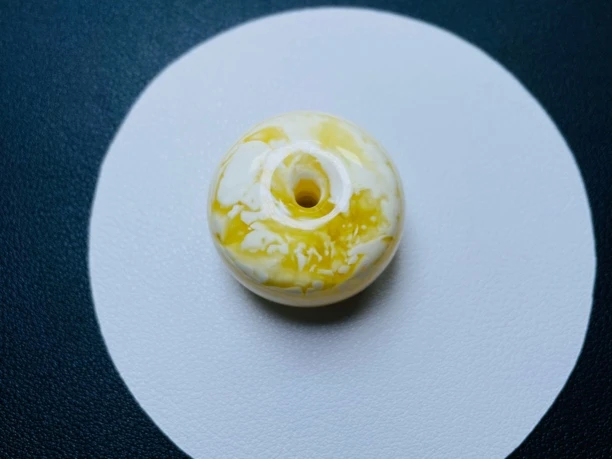 金橘瓷白虎皮纹 蜜蜡 精工面包圈 蜡质底色漂亮 35.1X22mm 17.5克