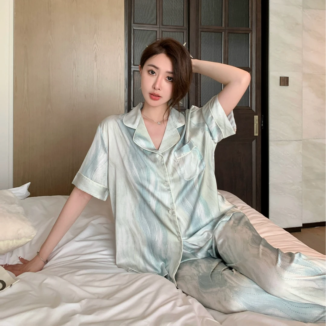 AB拍一发三睡衣女高级感三件套2024年新款夏季时尚短袖薄款家居服
