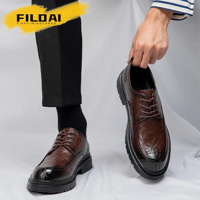 FILDAI棕色皮鞋男士商务正装休闲英伦风男鞋软底高级感结婚新郎鞋