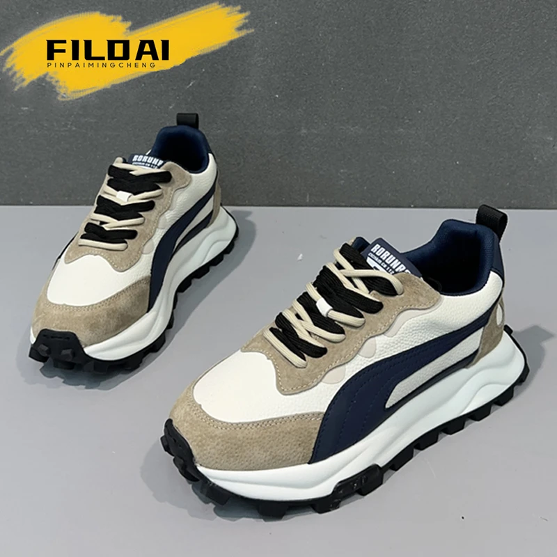 FILDAI男鞋秋冬季低帮厚底阿甘鞋男士百搭增高老爹鞋休闲运动潮鞋