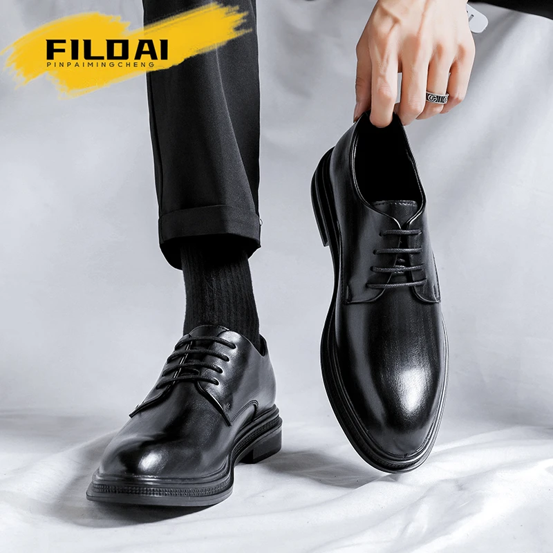 FILDAI皮鞋男款秋季款英伦风正装商务尖头内增高休闲结婚新郎鞋子