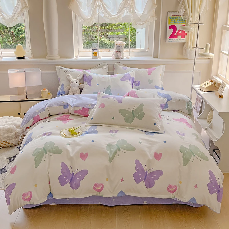 【好粗鲁专场】皇冠加厚磨毛套件四件套-蝶舞清晨 Q