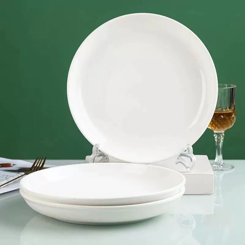 【工厂直发】8英寸圆盘10只新骨瓷纯白盘子家用肆