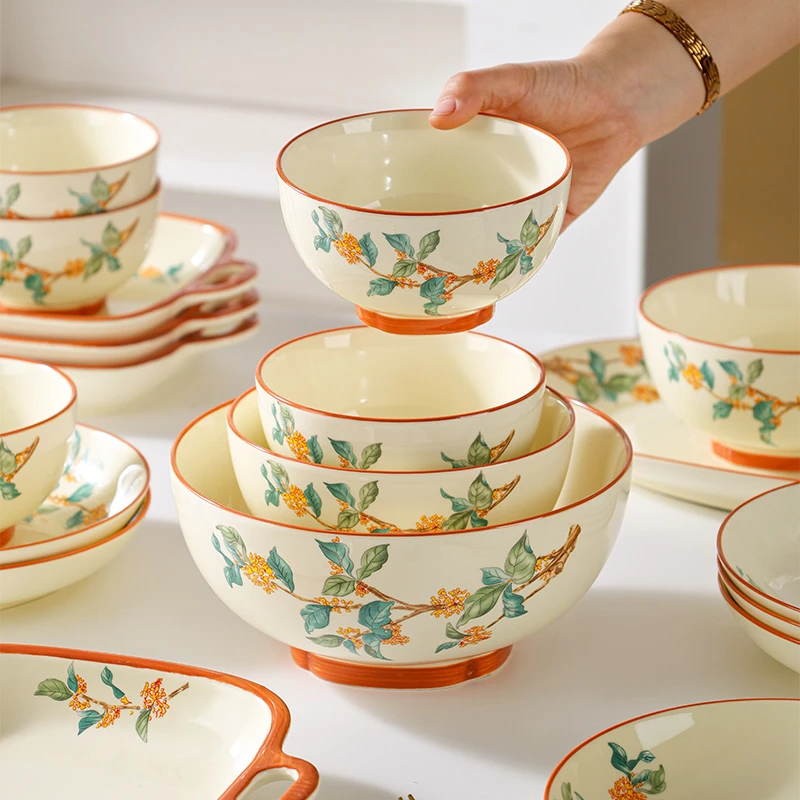 【工厂直发】盛世金桂碗盘陶瓷家用中式30件套装釉中彩创意网红陆