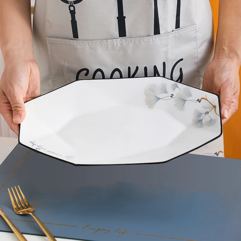 【景德镇展会】美好时光黑边鱼盘21件套网红家用蒸鱼套装陶瓷筷勺