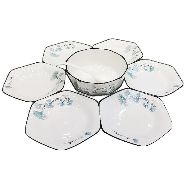 金刚钻美好时光六角拼盘8件套套装赠8汤碗1支大汤勺1支陶瓷陆