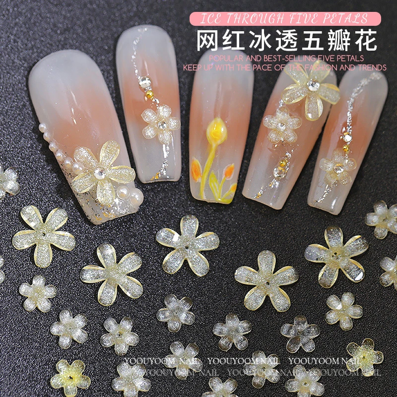 网红爆款郁金香小花指甲贴diy配饰白色树脂五瓣花美甲装饰品