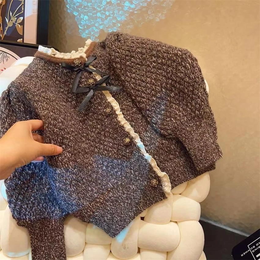 佑琦恩女童韩系甜美百搭蝴蝶结针织开衫上衣2024秋冬新款Q67702嘉