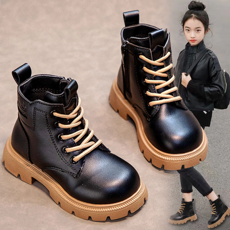 女童靴子2024新款秋季儿童黑色时尚马丁靴女孩中大童软底皮靴秋款