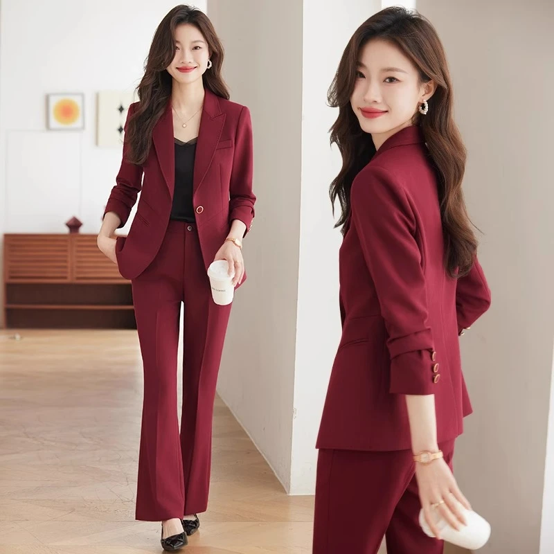 酒红色西装女春秋2025时尚职业装气质女神范主持人正装休闲工作服