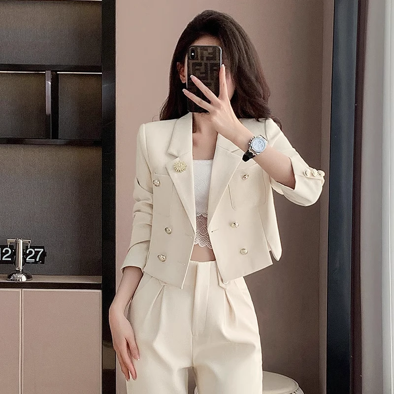 白色西装外套女2025秋季新款气质高级感小个子短款小香风西服外套