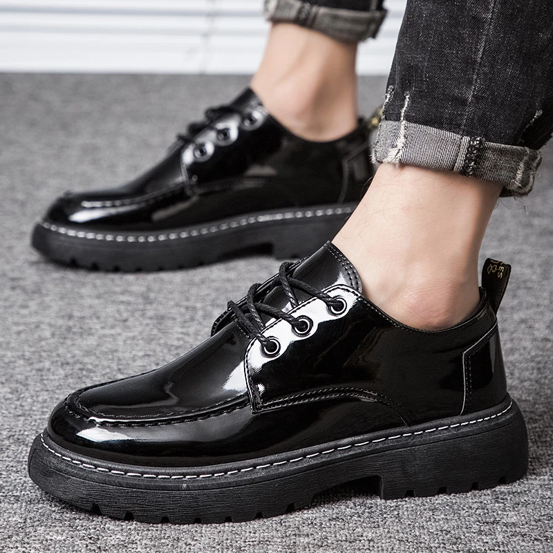 初中高中学生英伦风漆皮校园演出小皮鞋春天新款搭配西装礼服男鞋