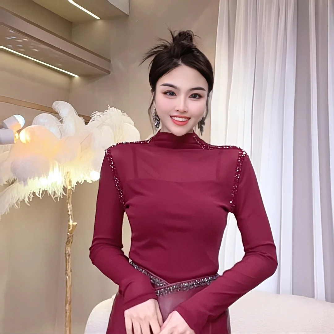 【皮皮专享】20611秋季新款长袖气质钉钻衫显瘦女装T恤