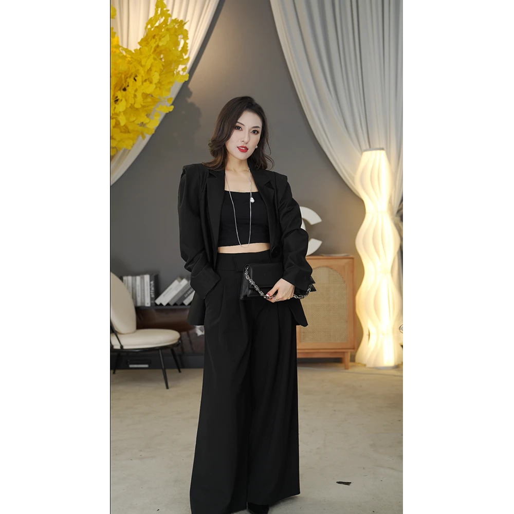 法式高级感气质黑色西装外套女春季高腰西装外套