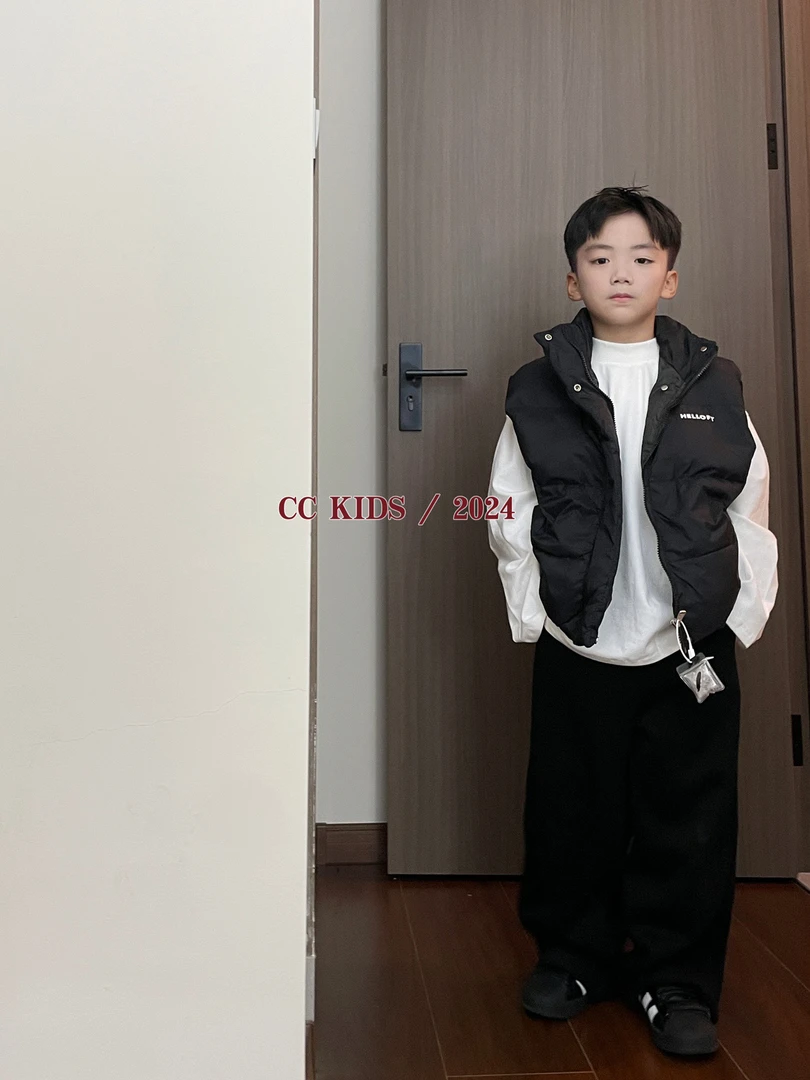 儿童男童女童兄妹姐弟羽绒马甲背心外套黑色时尚休闲大童冬季加厚