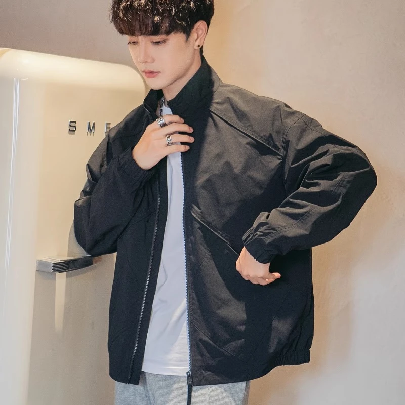 春秋款男士外套2024新款潮牌男装上衣痞帅高级感立领休闲夹克男款