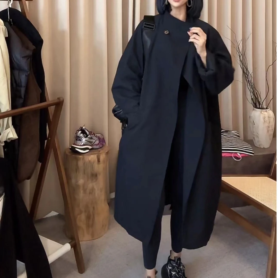 【左小七】后开叉茧型褶皱风衣（衣长110胸围140）