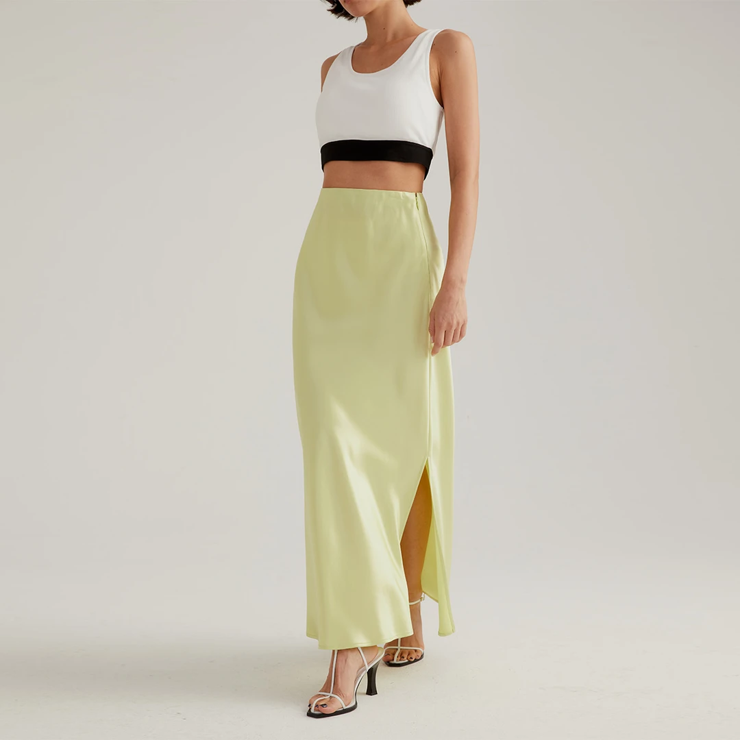 晶咕黑标气质醋酸长半裙夏季休闲百搭开叉包臀半身裙JG11230147