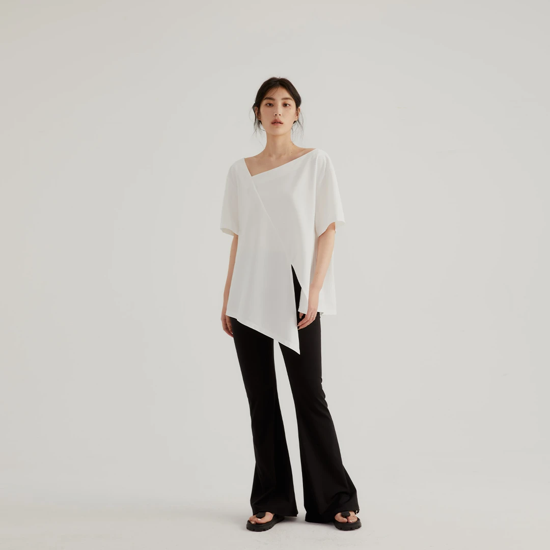 晶咕黑标不规则设计感短袖t恤一字肩设计感打底衫JGTM202303045