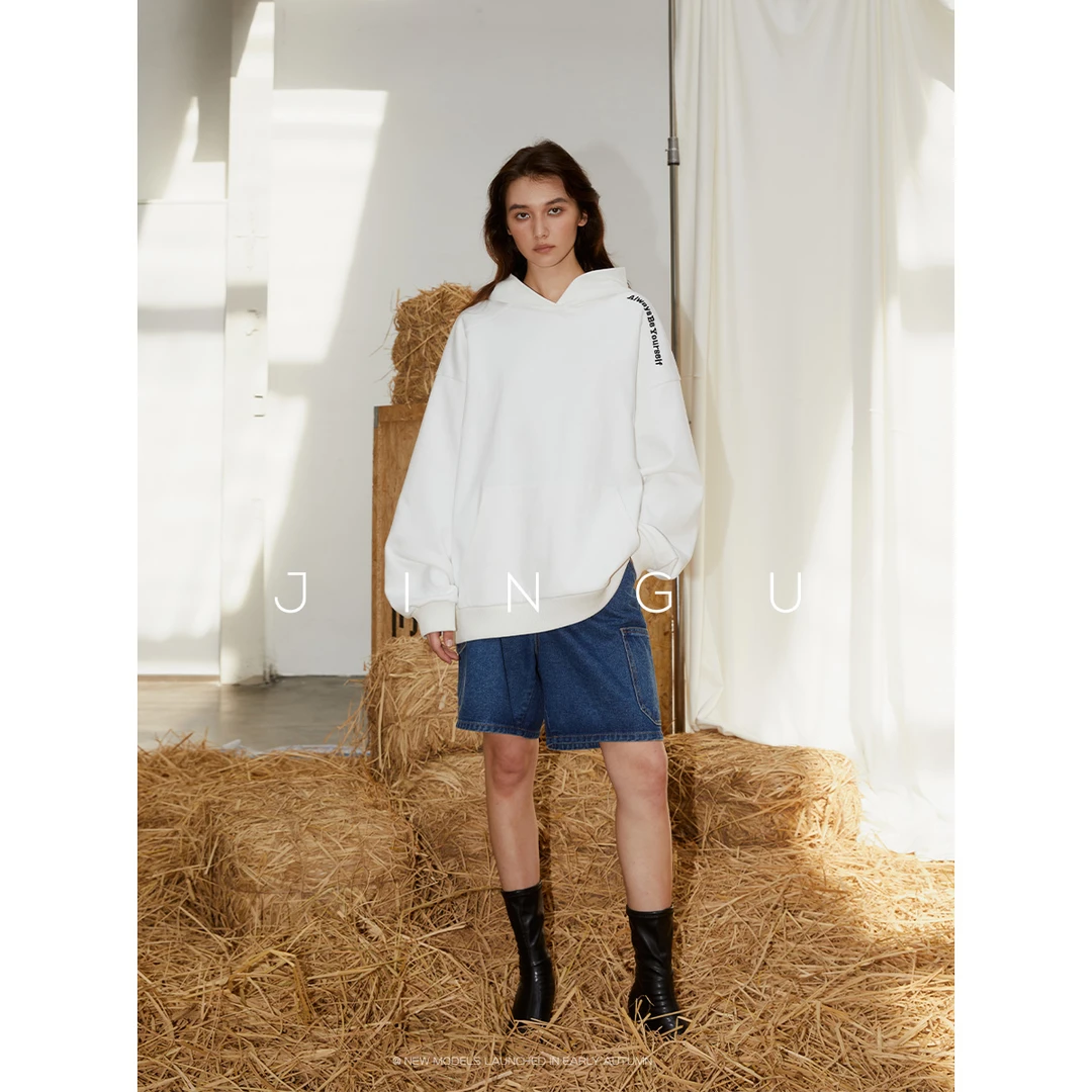 晶咕黑标肩膀刺绣连帽卫衣秋冬韩版宽松上衣休闲JG12230073