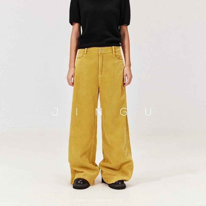 JGGU黑标特制全棉灯芯绒重工水洗工艺复古刺绣阔腿裤JG12240159