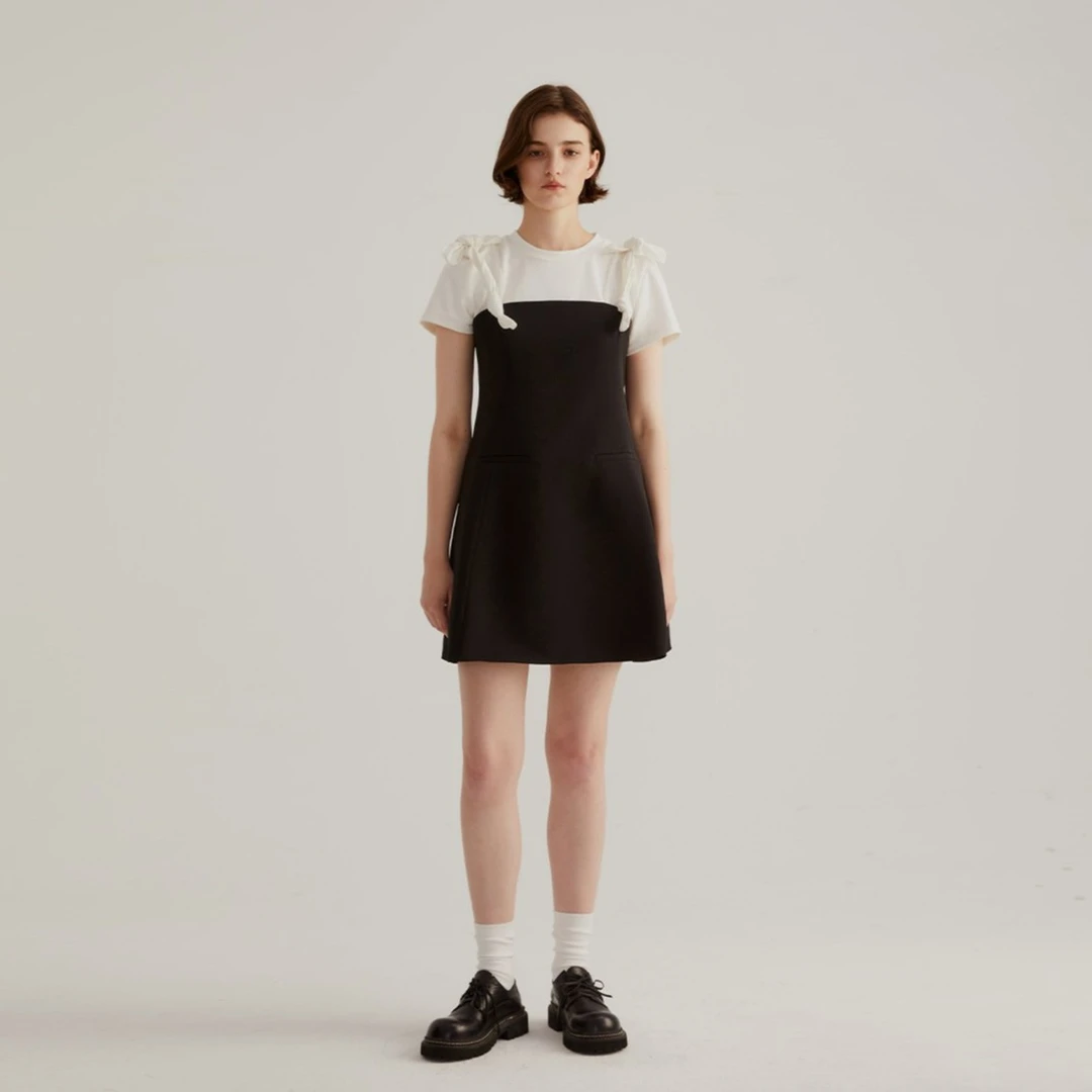 JGGU黑标蝴蝶结绑带撞色吊带公主裙女赫本风连衣裙JGTM202303065