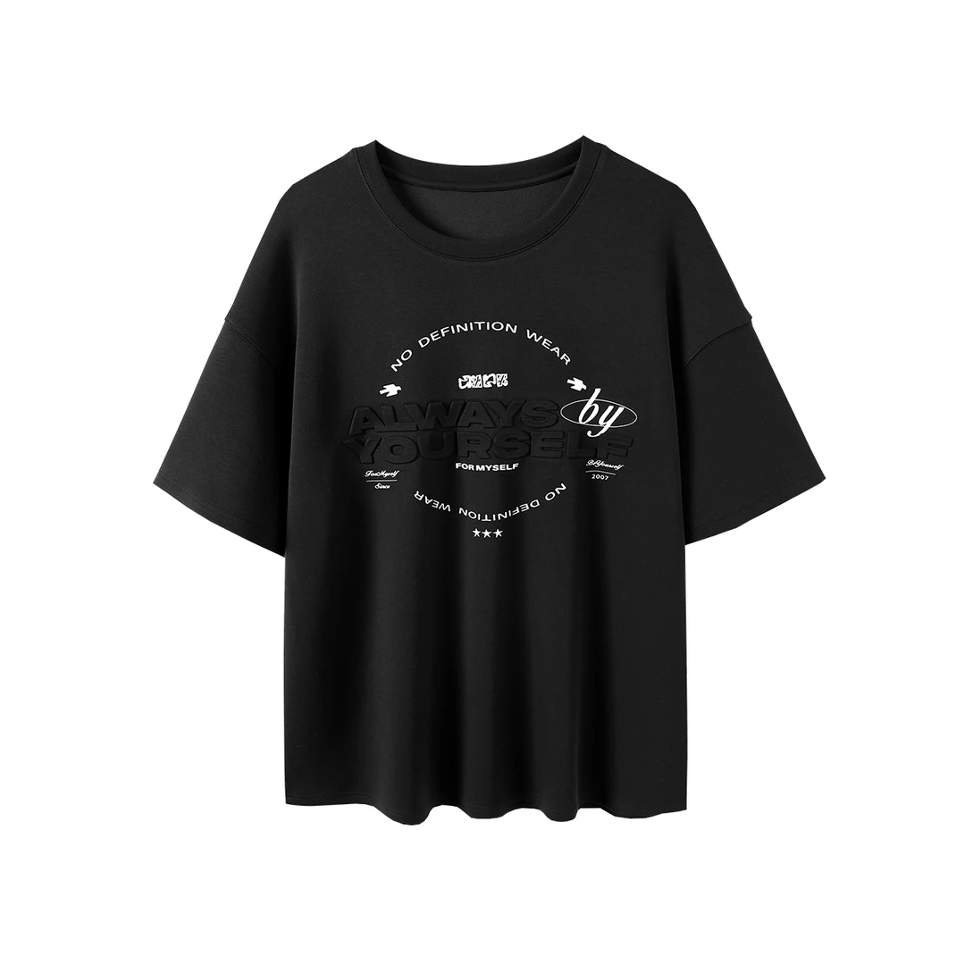 JGGU黑标【专柜同款】空气感印花凸印字母T恤女百搭宽松短袖