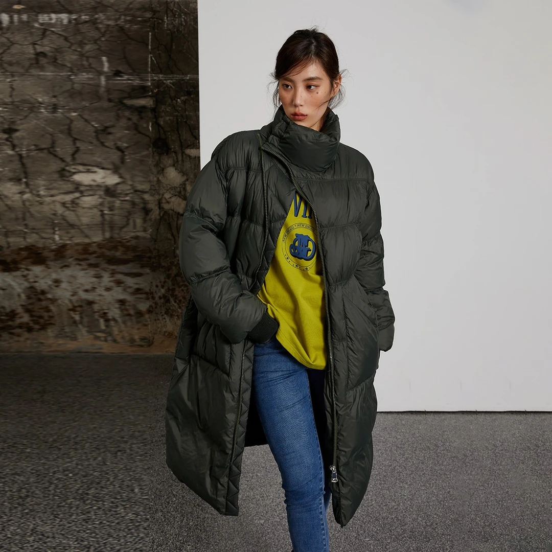 晶咕黑标轻盈过冬中长款90鹅绒防水O压感长款爆款保暖羽绒服