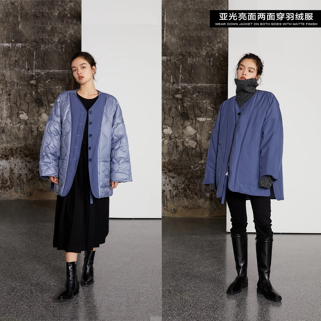 晶咕黑标亚光亮面两面穿冬季羽绒服设计感宽松JGTM202210048