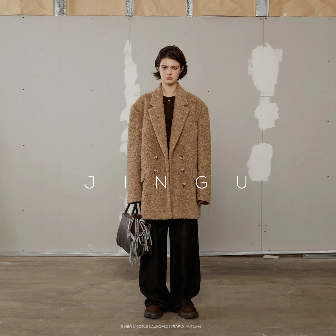 JGGU晶咕黑标全尺码~颗粒感大衣外套复古宽松廓形大衣JG11230326