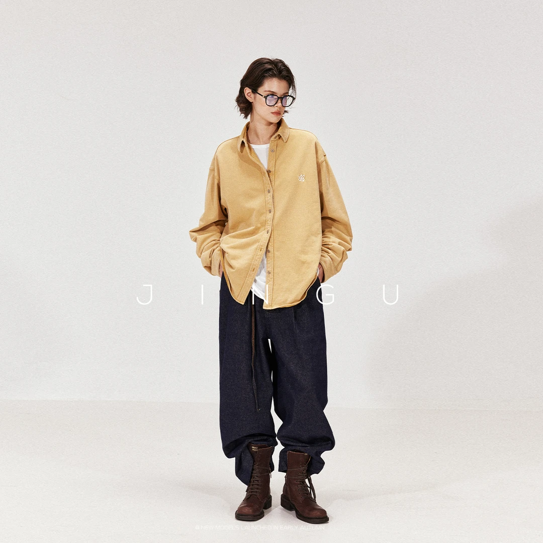 JGGUJGGU黑标高品质可活性洗褪针织毛圈面料衬衫领JG12240140