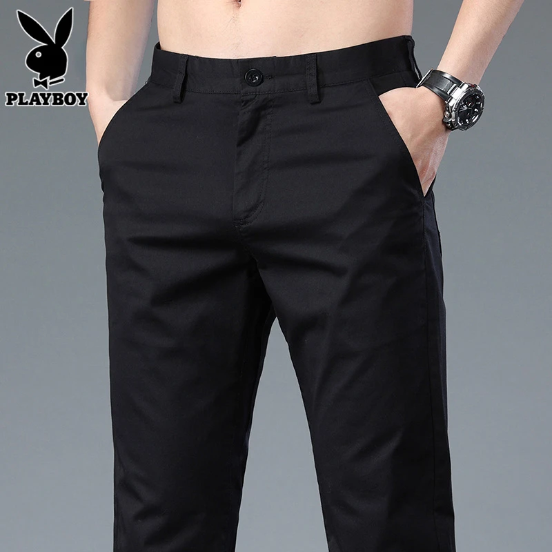 花花公子韩版休闲裤男士秋季款舒适2025新款潮流百搭直筒黑色长裤