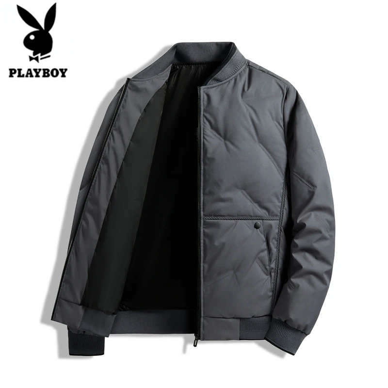 花花公子羽绒服男士春秋新款2025季加厚保暖外套休闲棒球领羽绒男